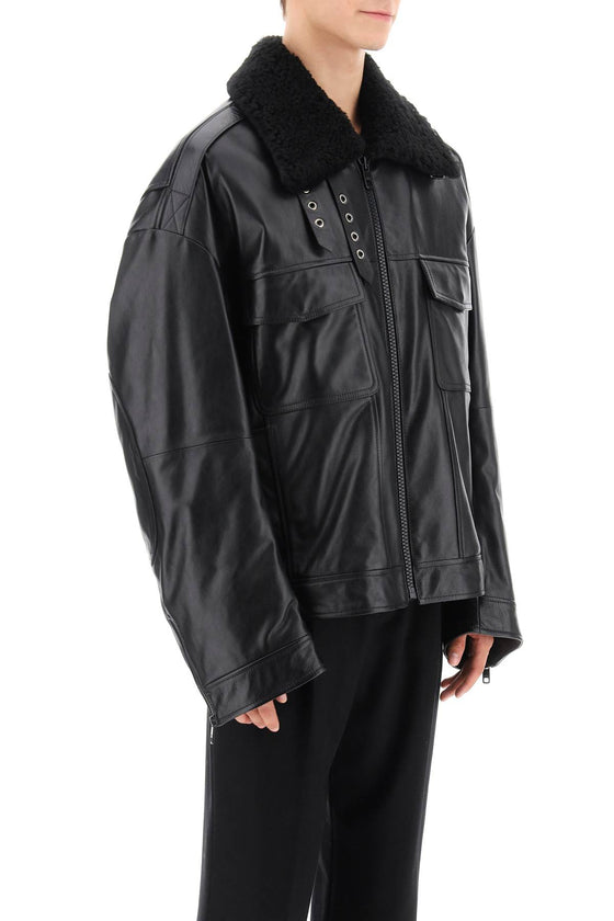 Dolce & gabbana leather-and-fur biker jacket