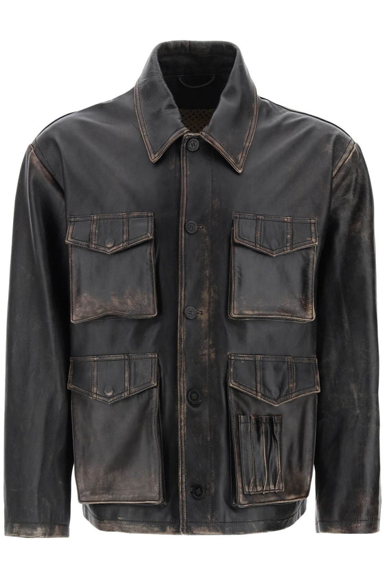 Golden goose leone aviator jacket in lived-in-effect leather