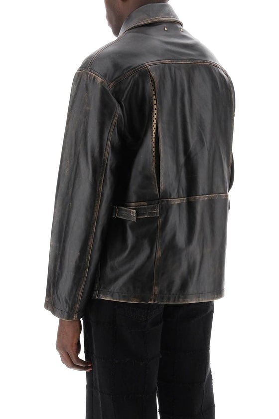 Golden goose leone aviator jacket in lived-in-effect leather