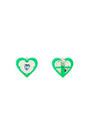 Saf safu 'green neon heart' clip-on earrings
