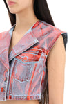 Ganni cropped vest in laminated denim