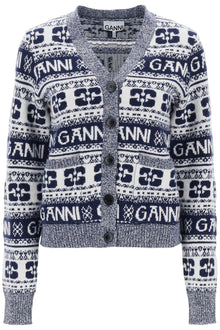  Ganni jacquard wool cardigan with logo pattern