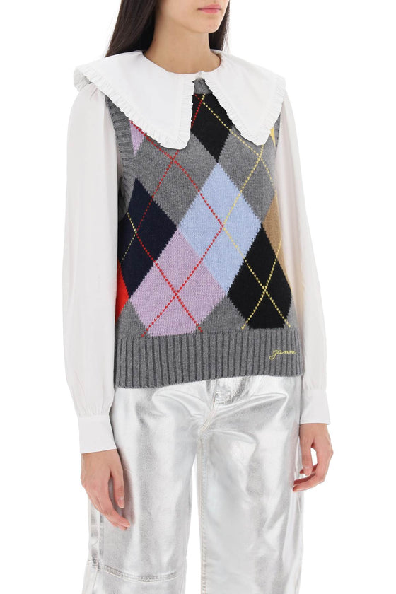 Ganni wool vest with argyle pattern