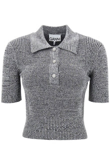  Ganni stretch knit polo top with jewel buttons