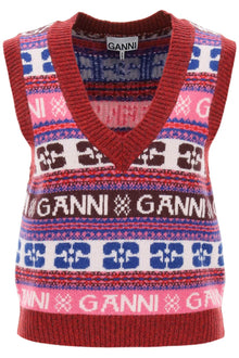  Ganni jacquard wool vest with logo pattern