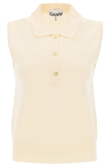  Ganni sleeveless polo shirt in wool and cashmere