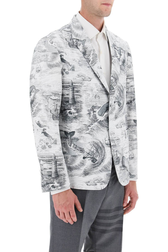 Thom browne deconstructed single-breasted jacket with nautical toile motif