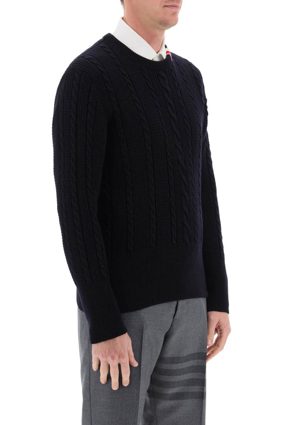 Thom browne cable wool sweater with rwb detail