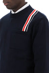 Thom browne cotton pullover with rwb stripe