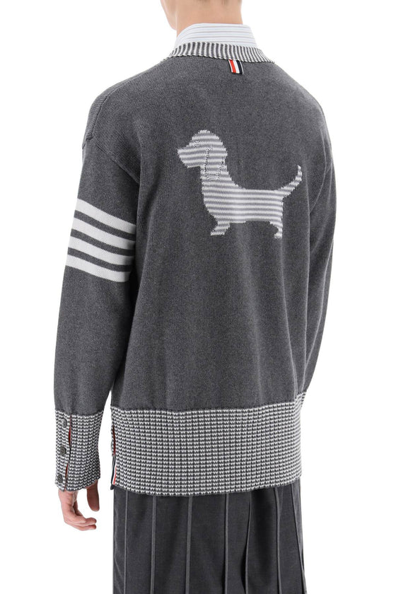 Thom browne cotton cardigan with hector intarsia
