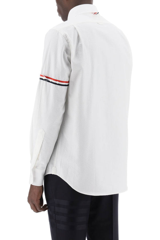Thom browne seersucker shirt with rounded collar