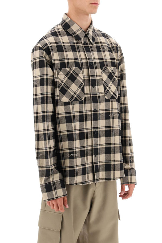 Off-white flannel shirt with logoed check motif