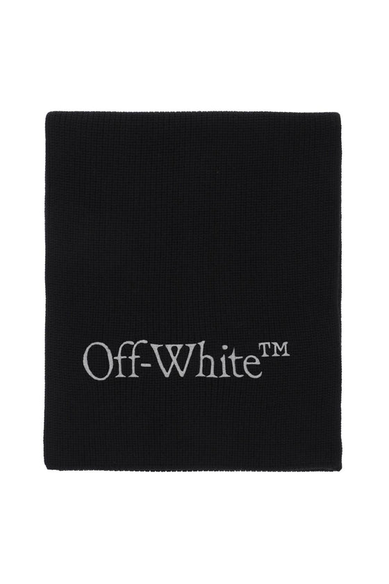 Off-white wool scarf with logo embroidery