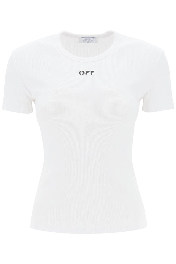Off-white ribbed t-shirt with off print