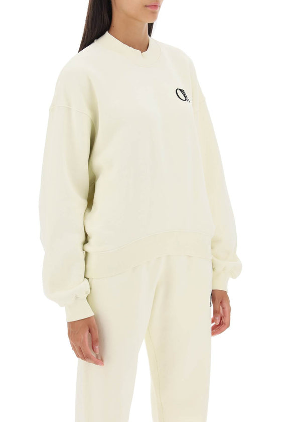 Off-white crew-neck sweatshirt with flocked logo