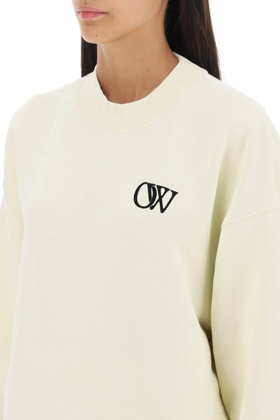 Off-white crew-neck sweatshirt with flocked logo
