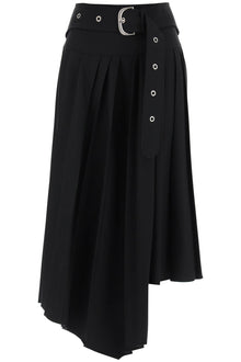  Off-white belted tech drill pleated skirt