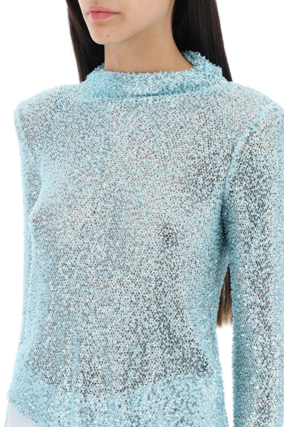 Self portrait long-sleeved top with sequins and beads