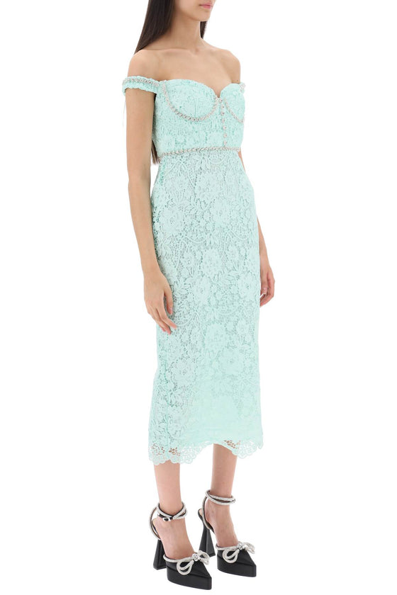 Self portrait midi dress in floral lace with crystals