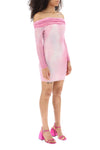 Self portrait off-shoulder mini dress in rhinestone-studded mesh
