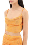 Self portrait cropped top in mesh with rhinestones all-over