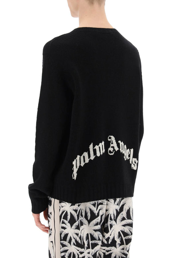Palm angels wool sweater with logo intarsia