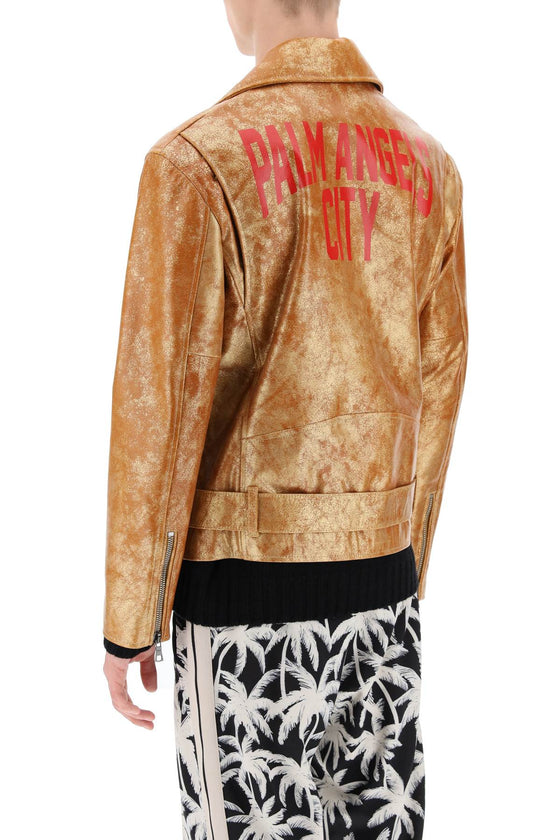 Palm angels pa city biker jacket in laminated leather
