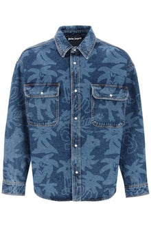  Palm angels 'palmity' overshirt in denim with laser print all-over