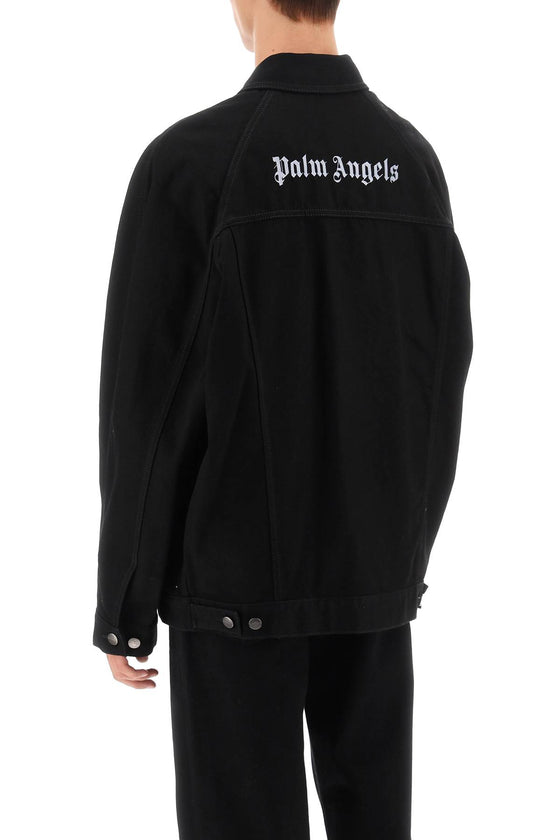 Palm angels denim jacket with logo embroidery