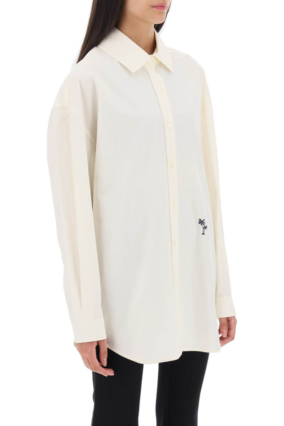Palm angels poplin shirt with palm embroidery