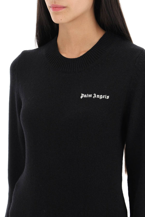 Palm angels cropped sweater with logo embroidery