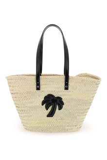  Palm angels straw & patent leather tote bag