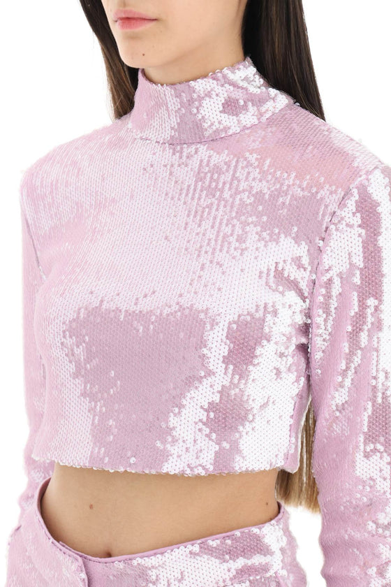 Rotate sequins high-neck top