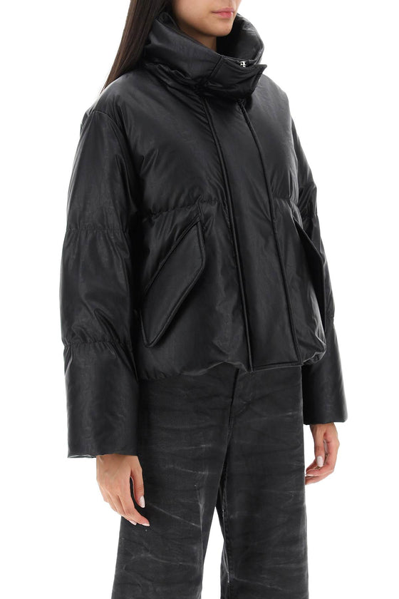 Mm6 maison margiela faux leather puffer jacket with back logo embroidery