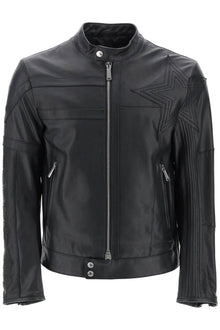  Dsquared2 leather biker jacket with contrasting lettering