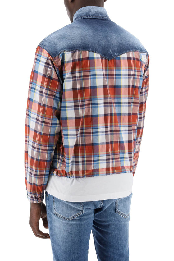 Dsquared2 plaid western shirt with denim inserts