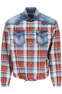  Dsquared2 plaid western shirt with denim inserts