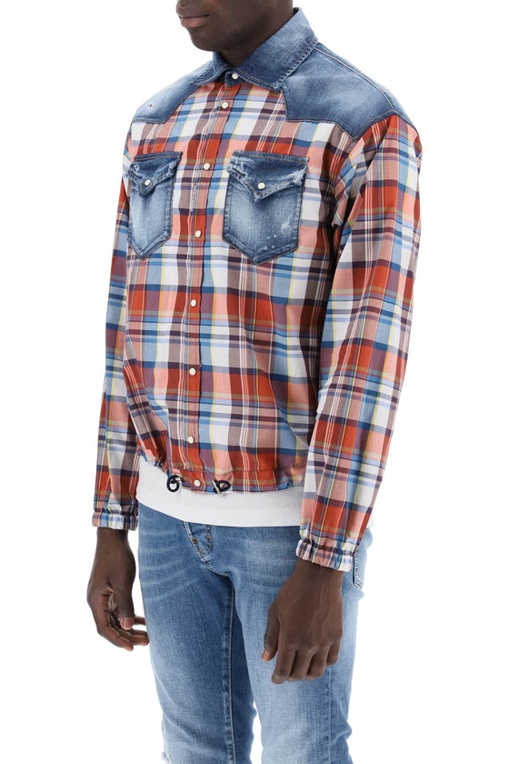 Dsquared2 plaid western shirt with denim inserts