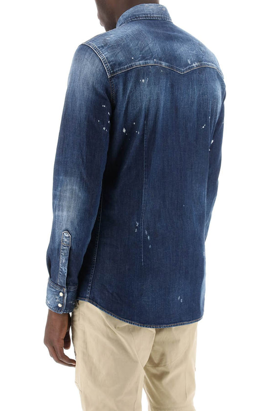 Dsquared2 western shirt in used denim