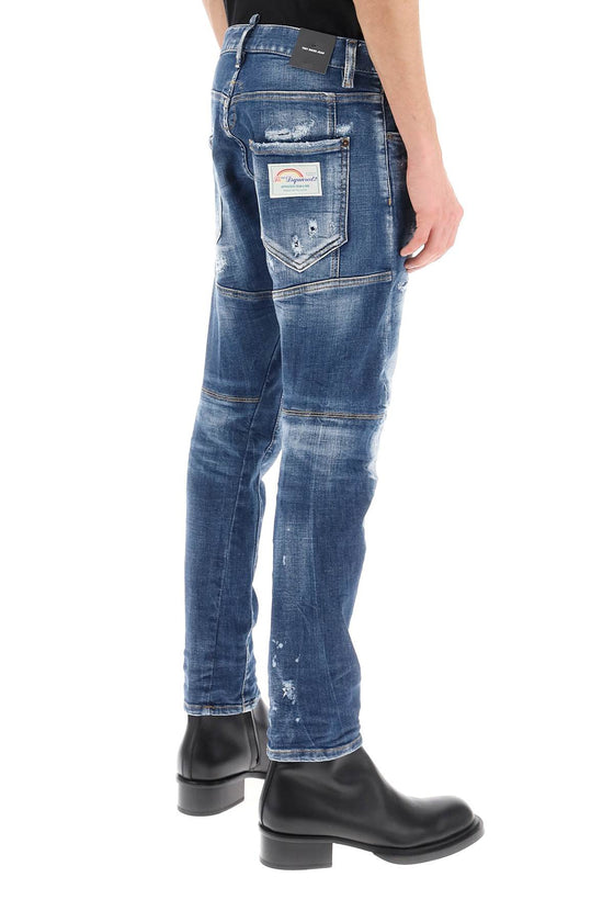 Dsquared2 medium mended rips wash tidy biker jeans