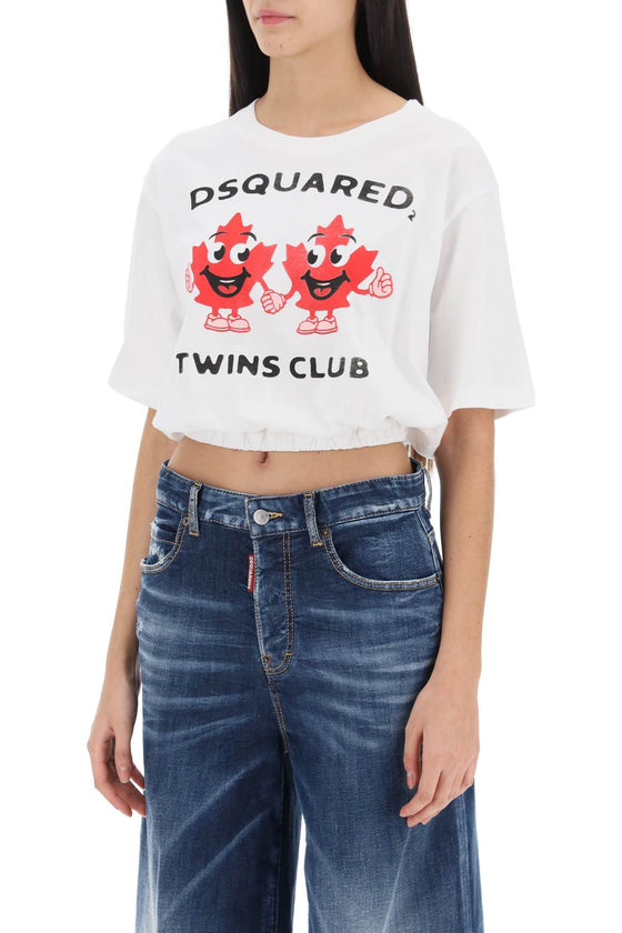 Dsquared2 cropped t-shirt with twins club print