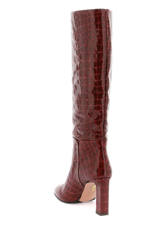 Aquazzura sellier boots in croc-embossed leather
