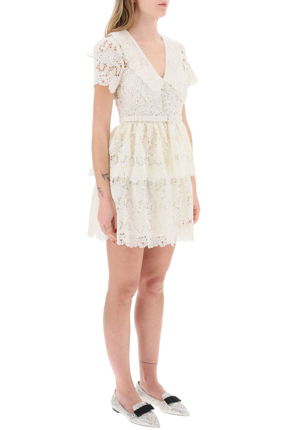 Self portrait mini ruffled guipure lace dress with