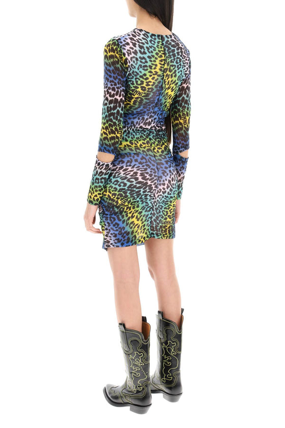 Ganni multicolored leopard print mesh minidress