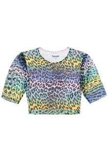  Ganni multicolor leopard print crop top