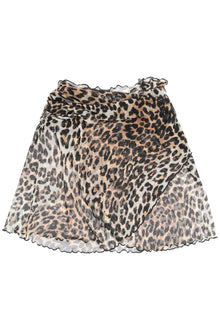  Ganni cover up mini skirt in mesh with leopard print