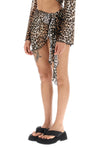 Ganni cover up mini skirt in mesh with leopard print