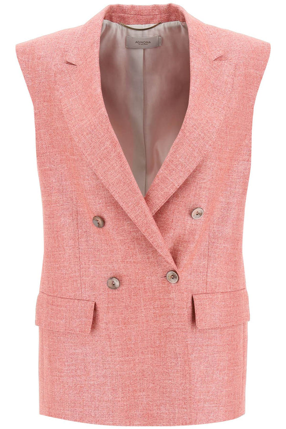 Agnona double-breasted vest in silk*** linen and wool