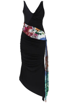  Marine serre dress in draped jersey with contrasting sash