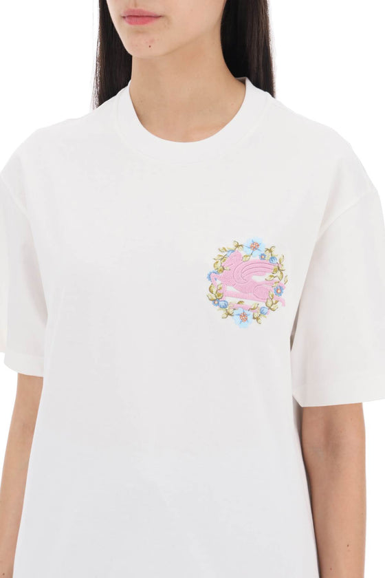Etro t-shirt con ricamo pegaso floreale